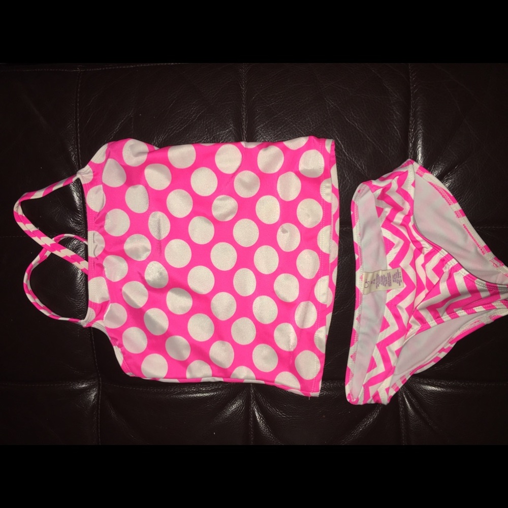OP Girls Pink 2pc Dot/Herringbone Tankini Sz7-8